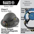 Hard Hats | Klein Tools 60347 Class C Vented Full Brim Hard Hat with Rechargeable Lamp - KARBN Pattern image number 1