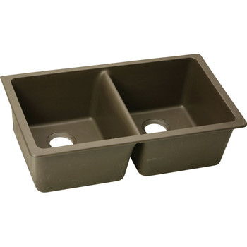 Elkay Quartz Classic 33 in. x 18-1/2 in. x 9-1/2 in. Equal Double Bowl Undermount Sink - Mocha