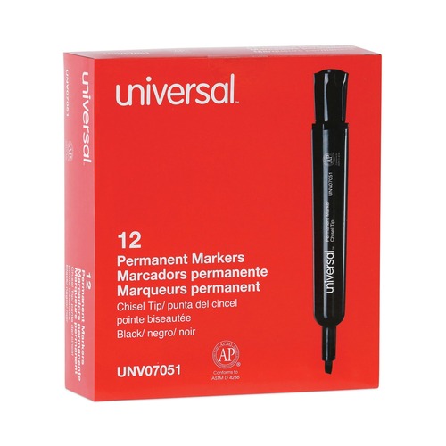 Customer Appreciation Sale - Save up to $60 off | Universal UNV07051 Broad Chisel Tip Black Ink Permanent Markers (1 Dozen) image number 0