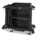 Cleaning Carts | Rubbermaid Commercial 2202585 23 in. x 53.12 in. x 19.1 in. 3-Shelf Compact Plastic Housekeeping Cart - Black image number 1