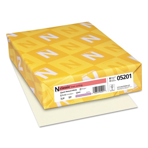 Neenah Paper 05201 Classic 24 lbs. 8.5 in. x 11 in. Linen Stationery - Classic Natural White (500/Ream) image number 0