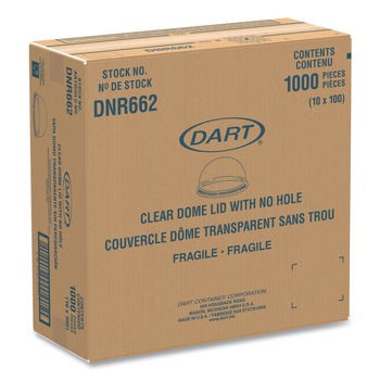 Dart DNR662 No Hole Plastic Dome Lid Fits 9 oz to 22 oz. Cups - Clear (1000/Carton)