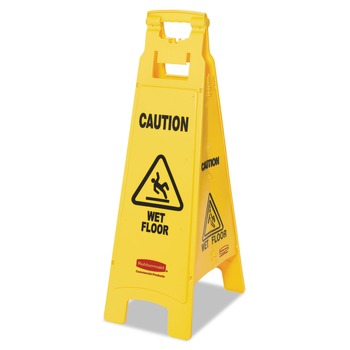 FLOOR SIGNS | Rubbermaid Commercial FG611477YEL 12 in. x 16 in. x 38 in. 4-Sided Caution Wet Floor Sign - Yellow