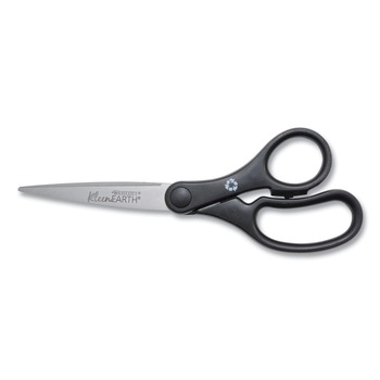 Westcott 7 in. Long, 2.8 in. Cut Length KleenEarth Pointed Tip Basic Plastic Handle Scissors - Black