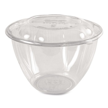 Eco-Products EP-SB48 48 oz. Renewable and Compostable Plastic Salad Bowls with Lids - Clear (150/Carton)