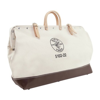 STORAGE SALE | Klein Tools 5102-22 22 in. Heavy Duty Natural Canvas Tool Bag - White/Brown
