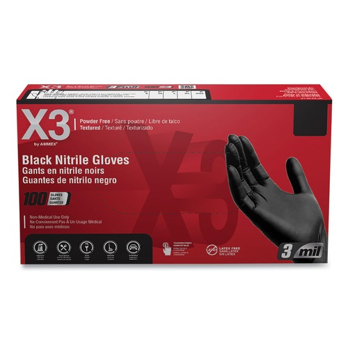 Disposable Gloves | Ammex BX342100 9.5 in. Long 3 mil Powder-Free Industrial Nitrile Gloves - Small/Black (1000/Carton) image number 0