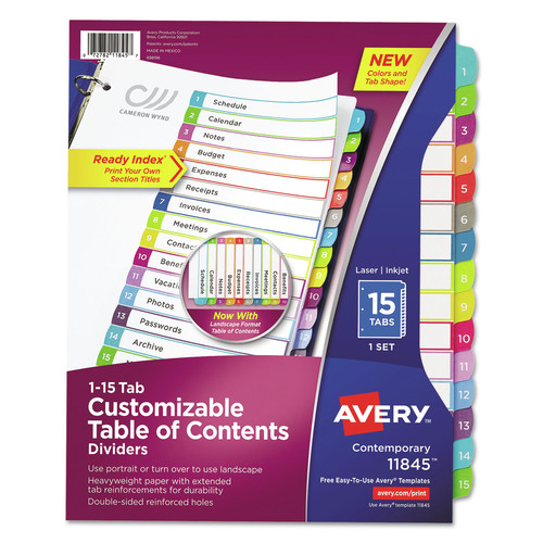 Customer Appreciation Sale - Save up to $60 off | Avery 11845 1 - 15 Tab Customizable TOC Ready Index Divider Set - Multicolor (1 Set) image number 0