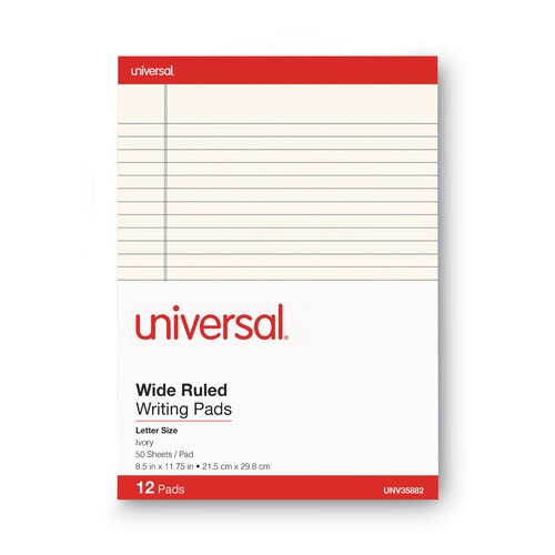 Universal UNV35882 50 Sheets, 8.5 in. x 11 in., Wide/Legal Rule, Colored Perforated Writing Pads - Ivory (1 Dozen) image number 0