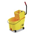 Mop Buckets | Rubbermaid Commercial FG618688YEL 44 qt. WaveBrake 2.0 Side-Press Plastic Bucket/Wringer Combos - Yellow image number 0
