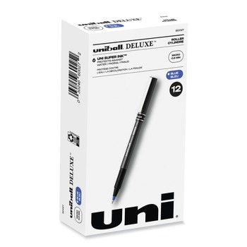 uni-ball Deluxe Extra-Fine 0.5 mm Rollerball Pen - Blue Ink/Metallic Gray/Black/Blue Barrel (1-Dozen)