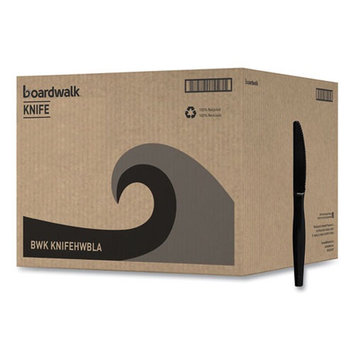 New Year New Savings! Save $25 off $150 | Boardwalk BWKKNIFEHWBLA Heavyweight Polystyrene Knife Cutlery - Black (1000/Carton) image number 0