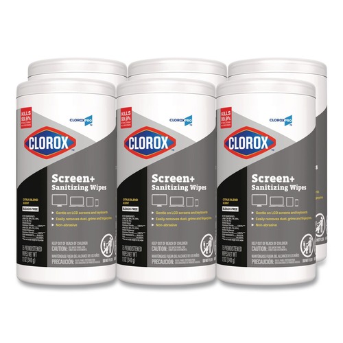 Disinfectants | Clorox 60724 CloroxPro ScreenPlus 6 in. x 8 in. Sanitizing Wipes - Citrus Blend White (6/Carton) image number 0