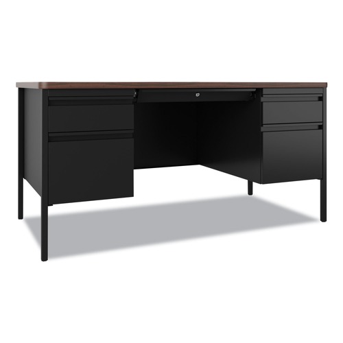 Office Desks & Workstations | Hirsh Industries 22654 60 in. x 30 in. x 29.5 in. Left and Right-Hand Pedestals: Box/File Drawer Format Teachers Pedestal Desks - Walnut/Black image number 0