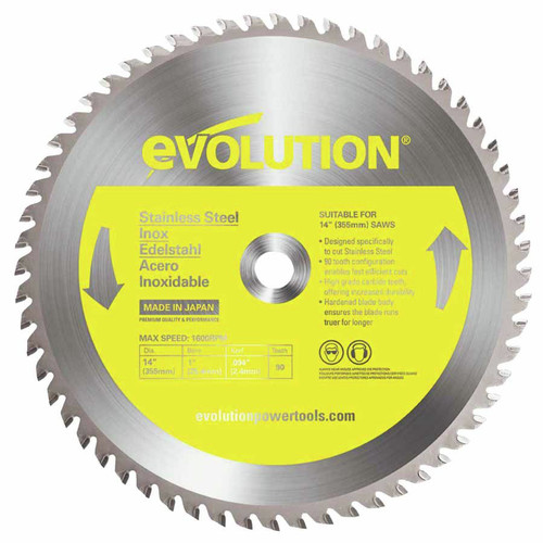 Circular Saw Accessories | Evolution 14BLADE-SSN TCT Metal-Cutting Blades, 14 in, 1 in Arbor, 1,600 rpm, 90 Teeth image number 0