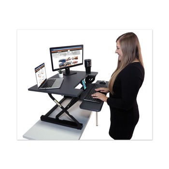 Victor VCTDCX710G 31 in. x 31.25 in. x 5.25 in. to 20 in. High Rise Height Adjustable Standing Desk with Keyboard Tray - Gray/Black