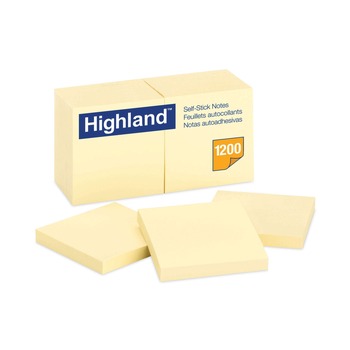 Highland 3 in. x 3 in. Self-Stick Notes - Yellow (12 Pads/Pack)