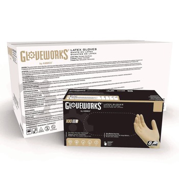 Ammex 6 mil Thick 9.5 in. Long Powder-Free Extra Thick Latex Disposable Gloves - Small, Ivory (100/Box, 10 Boxes/Carton)