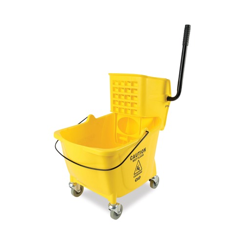 Mop Buckets | Boardwalk 3485205 8.75 Gallon Pro-Pac Side-Squeeze Wringer/Bucket Combo - Yellow image number 0