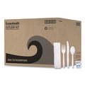 Cutlery | Boardwalk BWKFKTNSMWPSWH Mediumweight Fork/Knife/Napkin/Pepper/Salt/Spoon 6-Piece Plastic Cutlery Kit - White (250/Carton) image number 0