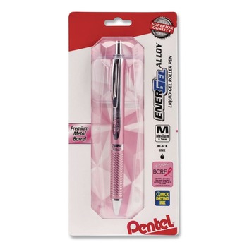 Pentel BL407P-A EnerGel Medium 0.7 millimeter Retractable Alloy RT Gel Pen - Black Ink/Pink Barrel