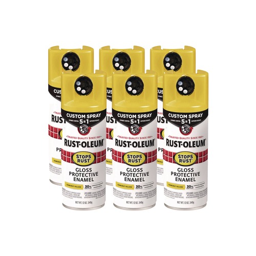 Painting | Rust-Oleum 376898 Stops Rust 5-in-1 Spray Paint, Gloss Sunburst Yellow, 12 oz Aerosol Can, 6/Carton image number 0