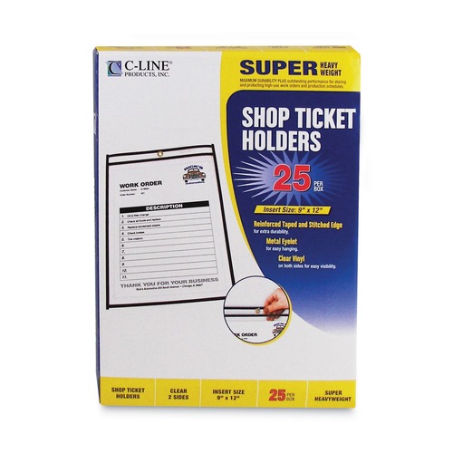C-Line 46912 75 Sheets 9 in. x 12 in. Stitched Shop Ticket Holders - Clear (25/Box) image number 0