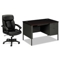 Office Desks & Workstations | HON HVL151.SB11 Metro Classic Series 48 in. x 30 in. x 29.5 in. Mahogany/Charcoal Right Pedestal Desk with HVL151 Executive High-Back Black Leather Chair Bundle image number 0