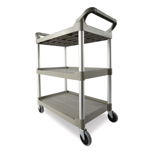 Utility Carts | Rubbermaid Commercial FG342488PLAT Economy 3-Shelf Plastic Cart - Platinum image number 0