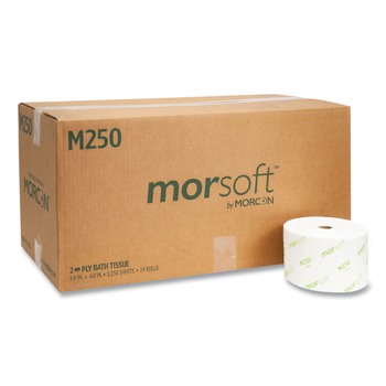 Morcon Paper 2-Ply Septic Safe Small Core Bath Tissue - White (1,250/Roll, 24 Rolls/Carton)