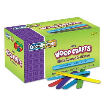Creativity Street 4.5 in. x 0.38 in. Colored Wood Craft Sticks - Assorted (1000/Box)