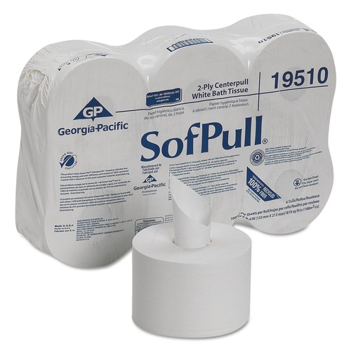Cleaning & Janitorial Supplies | Georgia Pacific Professional 19510 2-Ply High Capacity Septic Safe Center Pull Tissue - White (6 Rolls/Carton) image number 0