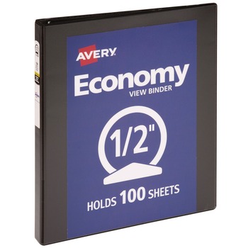 Avery 3 Round Rings 0.5 in. Capacity 11 in. x 8.5 in. Economy View Binder - Black