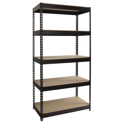 Office Filing Cabinets & Shelves | Alera 26110 36 in. x 18 in. x 72 in. 5-Shelf Steel Shelving Unit with Particleboard Shelves - Black image number 0