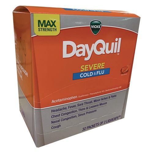 Medicine | Dayquil 04263 Severe Cold and Flu Relief LiquiCaps (2 LiquiCaps/Packet, 32 Packets/Box) image number 0