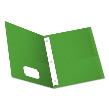 Oxford 57703 11 in. x 8.5 in. 0.5 in. Capacity Twin-Pocket Folders with 3 Fasteners - Green (25/Box)