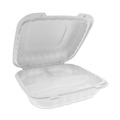Food Trays, Containers, and Lids | Pactiv Corp. YCN808030000 EarthChoice SmartLock 8.31 in. x 8.35 in. x 3.1 in. Microwaveable MFPP 3-Compartment Hinged Lid Containers - White (200/Carton) image number 0