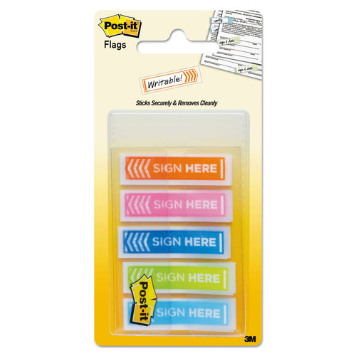  | Post-it Flags 684-SH-OPBLA 1/2 in. "Sign Here" Arrow Message Page Flags - Five Assorted Colors (100/Pack) image number 0