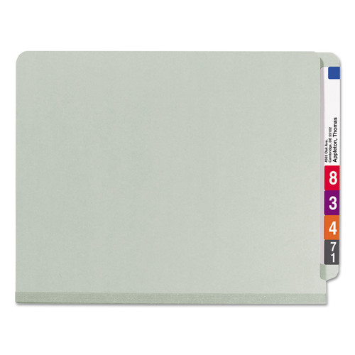 File Folders | Smead 26820 3 in. Expansion End Tab Pressboard Classification Folder with 8 SafeSHIELD Fasteners - Letter Size/Gray-Green (10/Box) image number 0