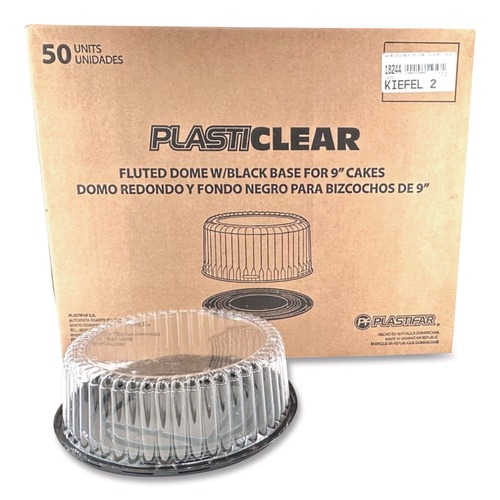 Food Trays, Containers, and Lids | Plastifar 18244 Bakery Containers, 9-in Cake Container, 11.2-in Diameter x 3.5-in h, Black/Clear, 50/Carton image number 0