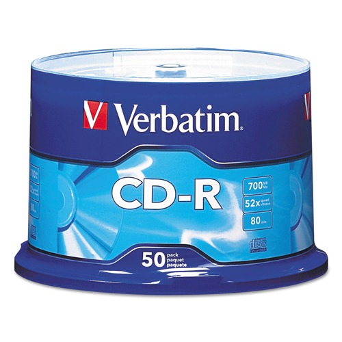 Office Electronics & Batteries | Verbatim 94691 700 MB/80 min 52x CD-R Recordable Disc - Silver (50/Pack) image number 0