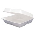 Food Trays, Containers, and Lids | Dart 95HT3R 3-Compartment Foam Hinged 9.25 in. x 9.5 in. x 3 in. Lid Containers - White (200/Carton) image number 3