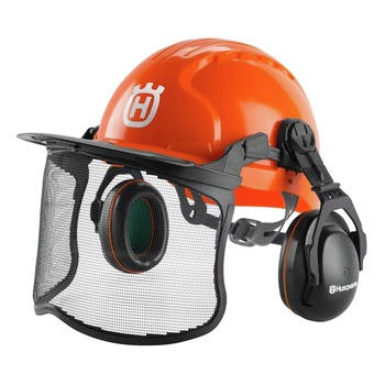 PROTECTIVE HEAD GEAR | Husqvarna 592752602 Functional Pro Forest Chainsaw Helmet with Metal Mesh Face Shield - Orange