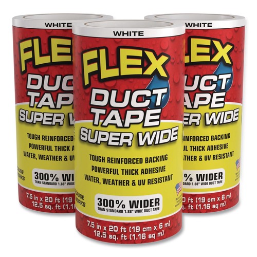 Tapes | Flex Seal Products DTWHTR7520 7.5 in. x 20 ft. 39 mil Flex Super Wide Duct Tape - White (3/Carton) image number 0
