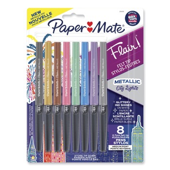 Paper Mate Medium 0.7 mm Stick Flair Metallic Porous Point Pen - Assorted Ink and Barrel Colors (8/Pack)