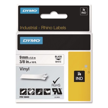 DYMO 0.37 in. x 18 ft. Rhino Permanent Vinyl Industrial Label Tape - White/Black Print