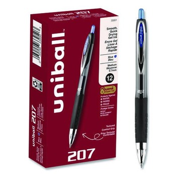 uni-ball Medium 0.7 mm Blue Ink Signo 207 Gel Pen Retractable - Smoke/Black/Blue Barrel (1 Dozen)