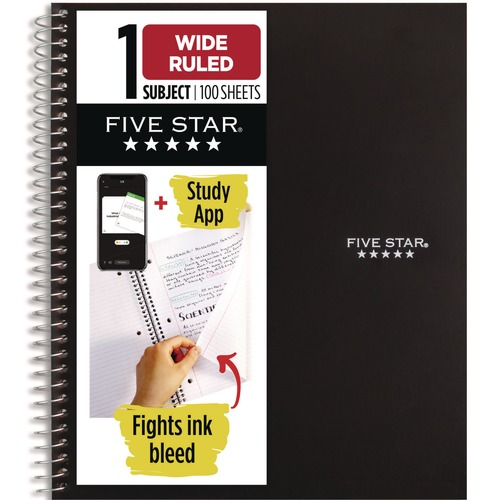 Notebooks & Pads | Five Star 930010 10.5 in. x 8.63 in. Sheets Wide/Legal Rule 1-Subject Wirebound Notebook - Black Cover image number 0