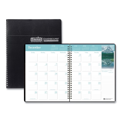 Notebooks & Pads | House of Doolittle 264-02 11 in. x 8.5 in. 14-Month (Dec 2025-Jan 2027) Earthscapes Recycled Ruled Monthly Planner - Black Cover image number 0