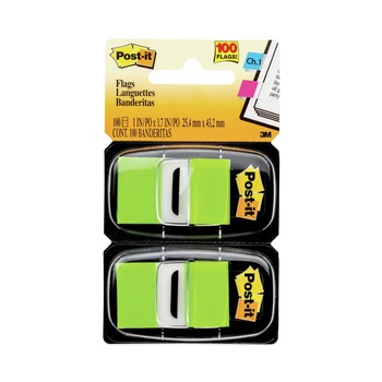 Post-it Flags Standard Page Flags in Dispenser - Bright Green (100/Pack)